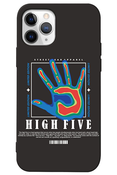 WANNA PROTECT iPhone 14 Pro Siyah İçi Kadife High Five Desenli Silikon Telefo...