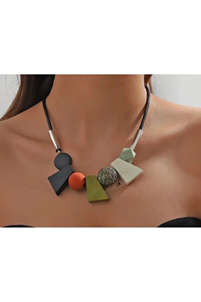 Store Vintage Geometrik Ahşap Kolye