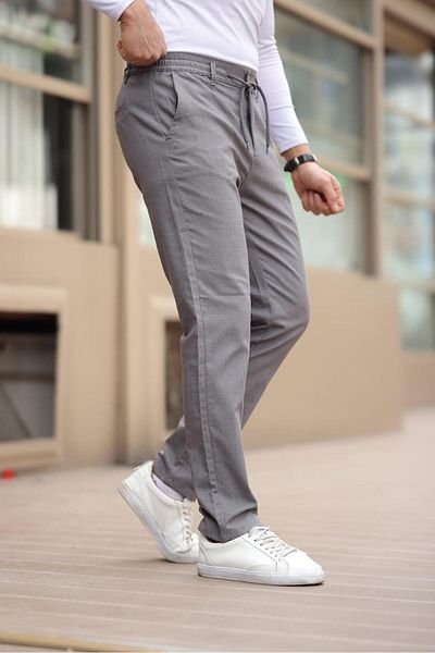 Afri Buttoned Straight Fabric Gray Jogger Trousers