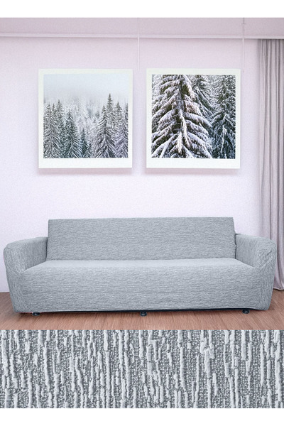 HANSARAYHOME HAN SARAY Düz Jakarlı 3 Kişilik Gri Kanepe Örtüsü | Lastikli Koltuk Örtüsü |çekyat Örtüsü|