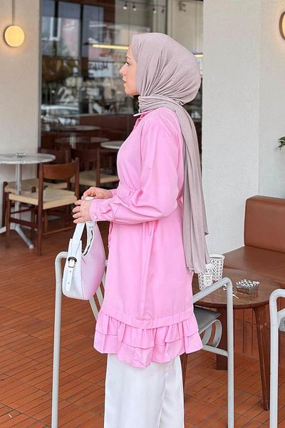 lamelif Ruffle Detailed Tunic Pink