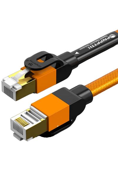 Ofnpftth Cablu Ethernet Cat7, Nylon/metal, Negru/portocaliu, 2 M