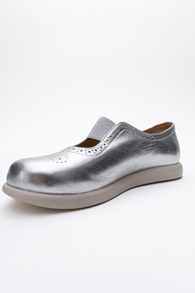 LuviShoes Chelle Metallic Silver Elastic Genuine Leather Women's Casual Shoes