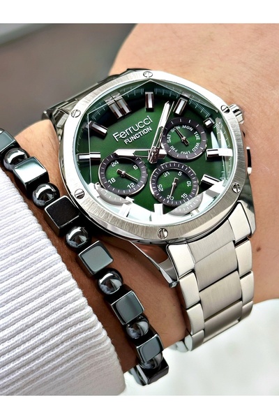 Ferrucci FERRUCCİ YEŞİL KADRANLI FUNCTION GÜMÜŞ METAL ERKEK KOL SAATİ