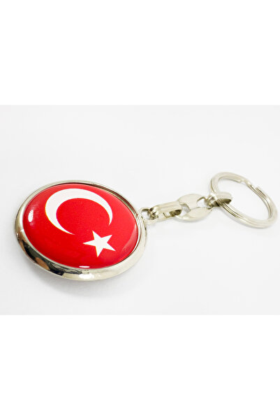 biuti Turkish Flag Red Keychain, Double Sided Curved