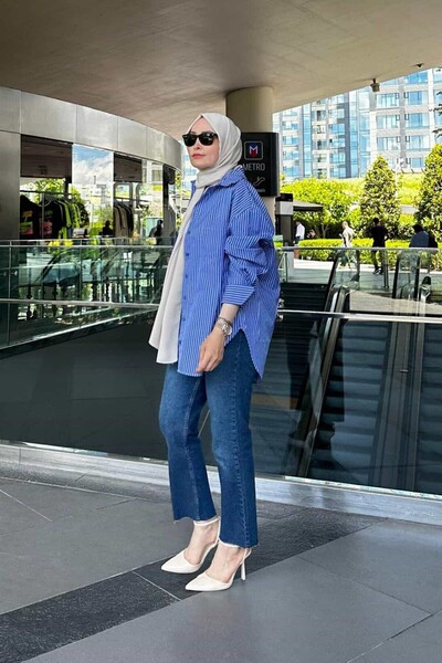 ByBensu Çizgili Gömlek - Lacivert