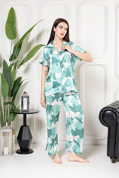 mervemoda Γυναικείο Σετ Πιτζάμες Μεταξωτό Σατέν Λεπτό Καλοκαιρινό Μπροστινό Κουμπί