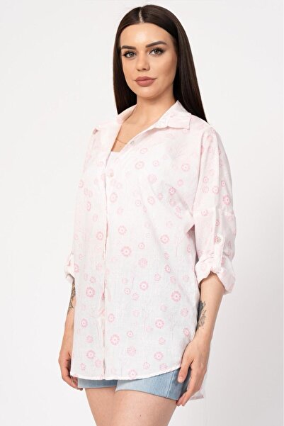 MissVina Πουκάμισο με μοτίβο λουλουδιών με πτυσσόμενο μανίκι 2857