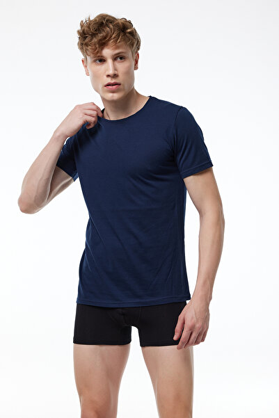 Malabadi Men's Black Navy Blue 2-Pack Round Neck Modal Thin Summer Cool T-Shirt 2m084
