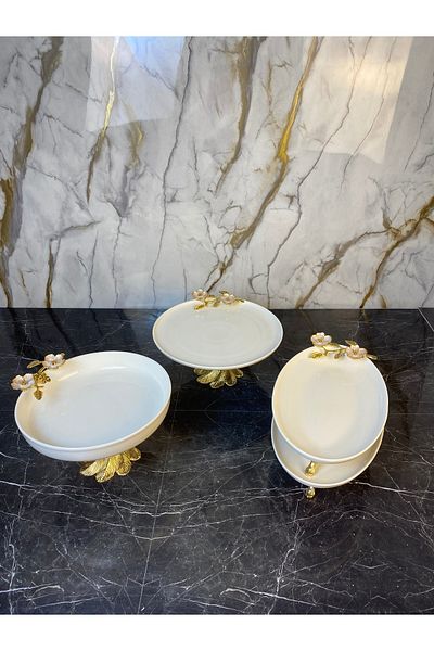 MAY HOME 4 Piece Laleza Presentation Set Pedestal Porcelain Serving Set