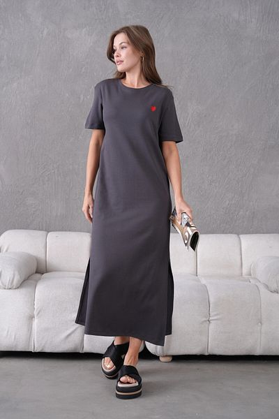 Park Karon Embroidered Short Sleeve Slit Summer Combed Cotton Dress