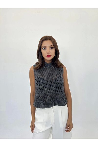 nedo7 43021 Knitwear Mesh Sweater-Black