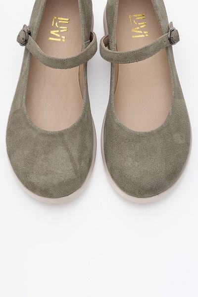 LuviShoes Anisa Green Suede Banded Genuine Leather Women's Ballerina Shoes