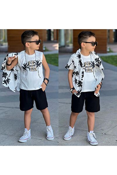 RAPAPA Male Child Muslin Palm 3 Piece Bottom Top Shorts Suit 11611S
