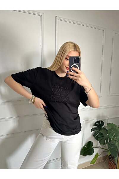 FİOXCO Μπλουζάκι Unisex Crew Neck 100% βαμβάκι με λεπτομέρεια κεντήματος oversized