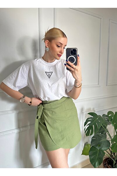 FİOXCO Müslin Kumaş Bel Lastikli Şort Etek