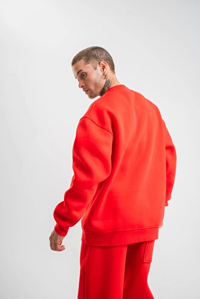 SoSoStyle Суитшърт с дълъг ръкав и кръгло деколте - червен