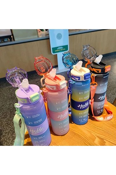 ACTIVEHOME - 750ml Large Capacity Plastic Portable Sports Bottle Fitness Straw Cup