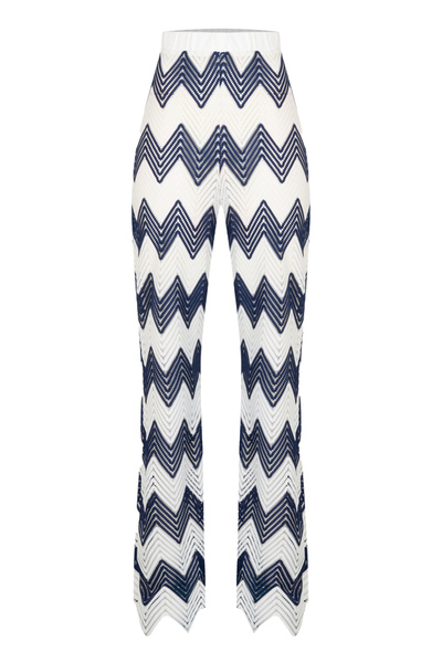 Whenever Company Lacivert Beyaz Zigzag Desenli Plaj Dökümlü Pantolon