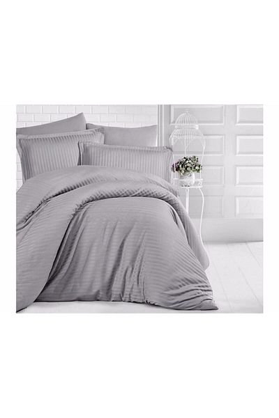 Aran Clasy Clasy Striped Satin Duvet Cover Set Double Solid Color Gray