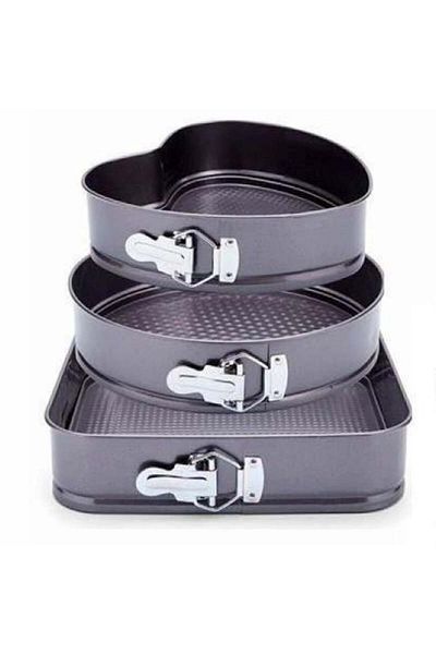 PUFO Set de 3 tăvi metalice de copt pentru prăjituri Pufo Cake, cu bază detașabilă și diferite forme
