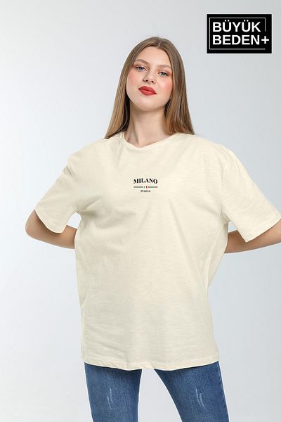 Superlife Superlife Women's Large Size Milano Italia Printed Crew Neck T-Shirt Spr25Btsk907