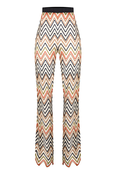 Whenever Company Siyah Yeşil Turuncu Zigzag Desenli Plaj Dökümlü Pantolon