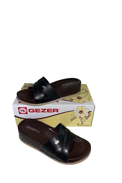GEZER siyah çapraz dolgu mantar taban terlik