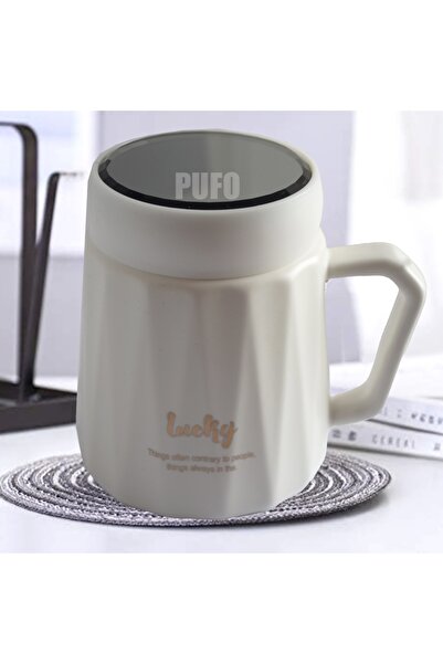 PUFO Inspire ceramic mug with lid for coffee or tea, 350 ml, white