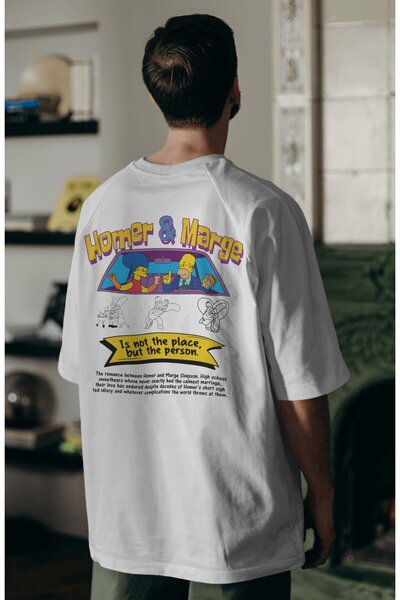 CNGZSHOP تي شيرت هومر مارج سيمبسون للزوجين مطبوع على الظهر، تي شيرت كبير الحج...