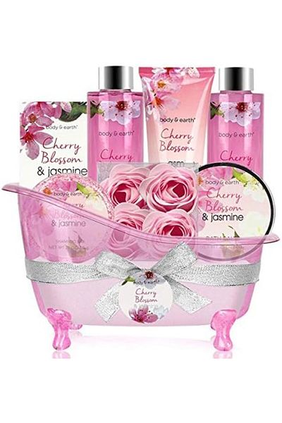 Body & EARTH 8-Piece Spa Gift Set Women, Cherry Blossom and Jasmine Fragrance