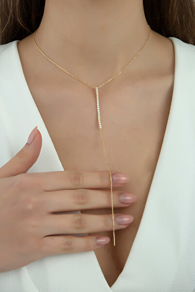 SARIASLAN Su Yolu Dekolte Sallantılı Kadın Gümüş Kolye 14 Ayar Altın Suyu