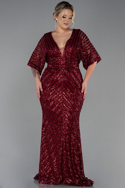 Abiyefon Women's Burgundy Long Sequin Sequin Plus Size Evening Dress Abu900