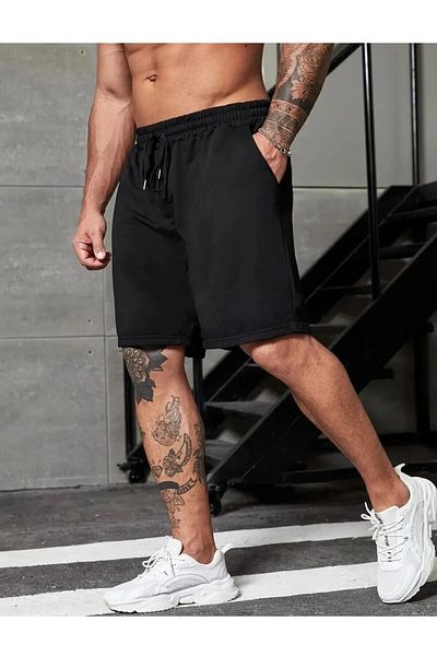 FİTGO Unisex Combed Cotton Unprinted Shorts Black - Gray