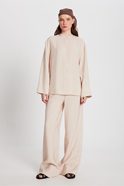 minaaise طقم قميص وبنطلون نسائي بيج 100% من الأسفل/الأعلى 29137