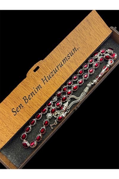 KANUNİ TESBİH Red Enamel Embroidered Letter Metal Rosary, Letter Rosary, Gift Rosary, Men's Rosary