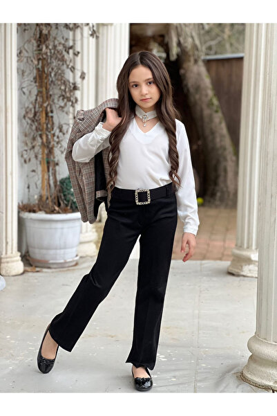 ugurbocegicocukdunyası UĞURBÖCEĞİÇOCUK Καρό μπουφάν με επένδυση, πουκάμισο με καρό, παντελόνι, ζώνη, σετ 4 τεμαχίων για κορίτσια