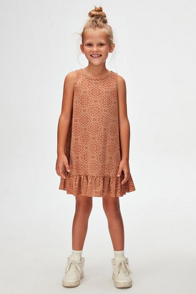 LOVETTI Brown Clover Pattern Girl's Ruffled Bell Skirt Dress