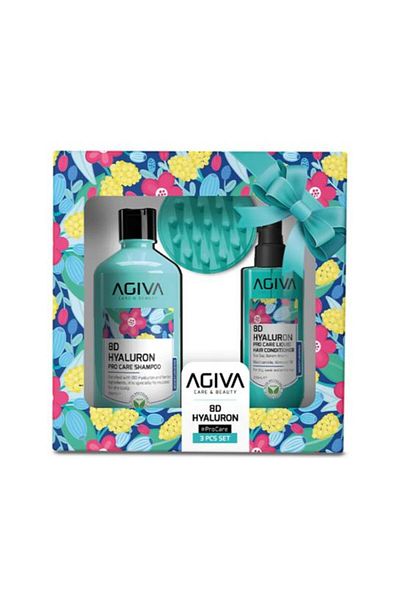 Agiva 8D Hyaluron 3-Pack Shampoo 500 ml & Liquid Conditioner 200 ml & Massage Comb