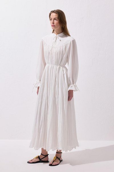 KADRİYE BAŞTÜRK Odri Voile Crochet Long Dress Ecru