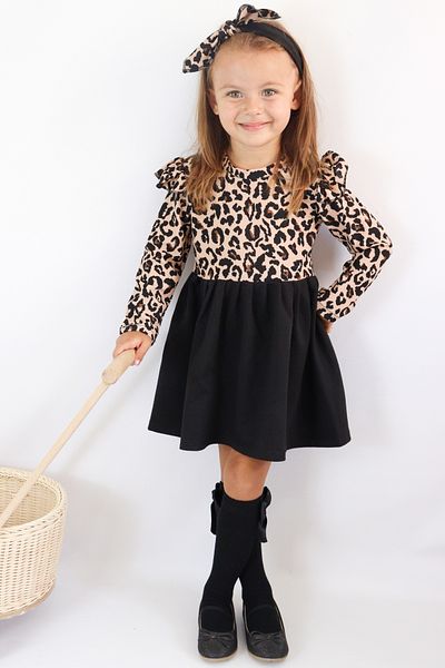 Parla Kids Set de bandane rochie cu mâneci lungi cu volane cu imprimeu leopard pentru fete