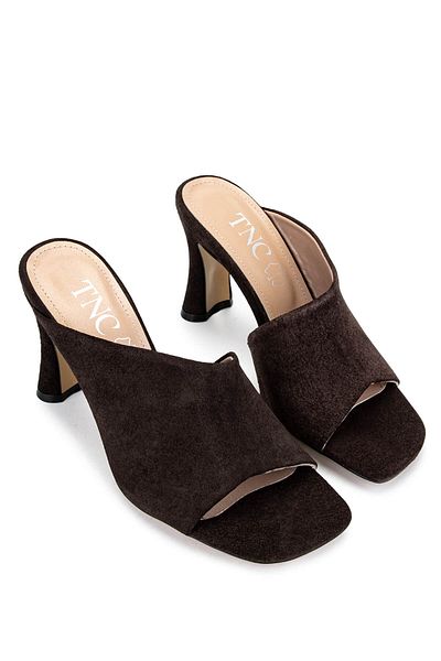 Tamer Tanca Women's Genuine Leather Brown Suede Heeled Slippers