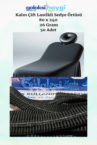 galaksihome Disposable Double Elastic Thick Black Color Stretcher Cover 50 Pieces 80X240 cm