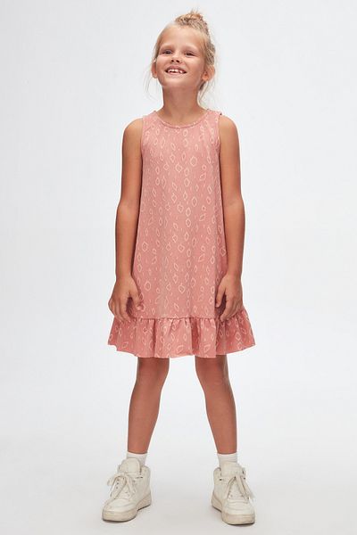 LOVETTI Salmon Drop Pattern Girl's Ruffled Bell Skirt Dress