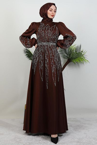 GİYZAMİLA Βραδινό φόρεμα Ikbal Stone Satin Bitter Brown