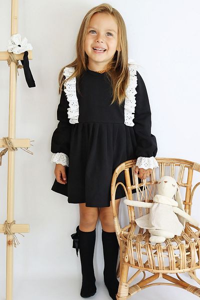 Parla Kids Fata Elena neagră mânecă lungă Decolteu Crew Detail dantelă Scallop Costum Bandă de Păr