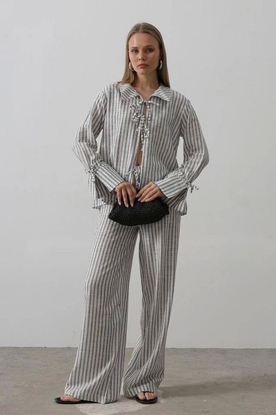 nedo7 Striped Tie Trousers Suit - Black