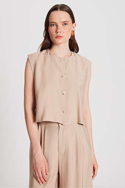 minaaise Women's Beige Hannah Buttoned Vest 29090