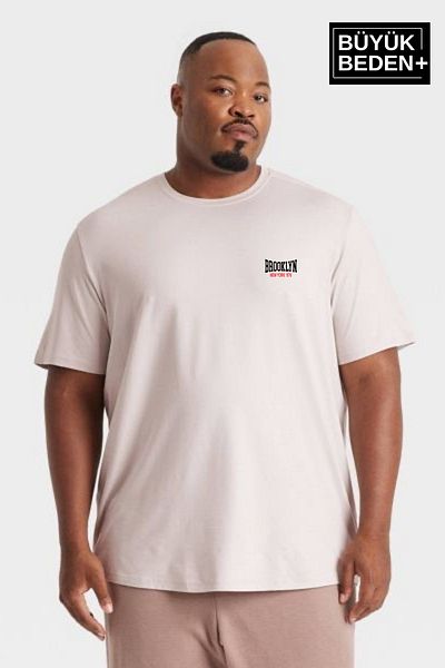 Superlife Superlife Men's Large Size Brooklyn 1970 Printed Crew Neck T-Shirt Spr25Bts904