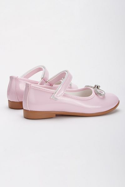 Lideral Powder Pink Color Girl's Ballerina Shoes with Stone Bow Ballerina Girl's Orthopedic Pink Ballerina Shoes